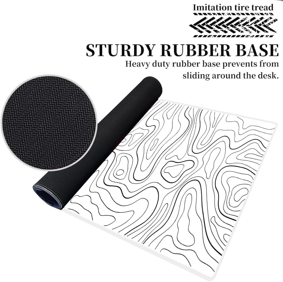 Large Gaming Mouse Pad Extended XXL Mouse Mat Long Desk Pad with Stitched Edges for Keyboard Home Office Gaming Work Big Desk Pad (35.4X15.7X0.12In, 90X40),White Topographic