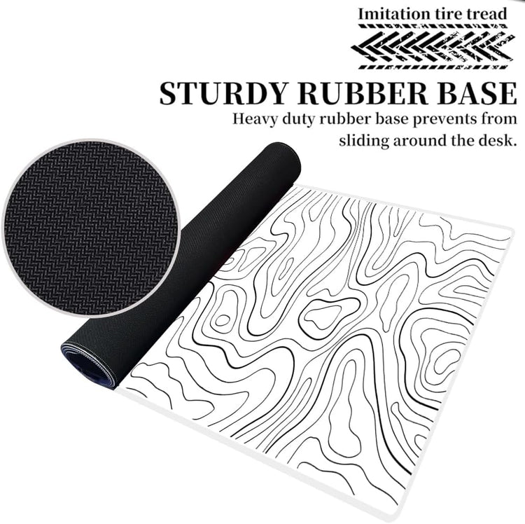 Large Gaming Mouse Pad Extended XXL Mouse Mat Long Desk Pad with Stitched Edges for Keyboard Home Office Gaming Work Big Desk Pad (35.4X15.7X0.12In, 90X40),White Topographic