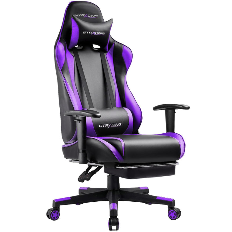 GTRACING Gaming Chair with Footrest Ergonomic Computer Game Desk Chair Reclining Gamer Chair Seat Height Adjustment Swivel Rocker with Headrest and Lumbar Purple