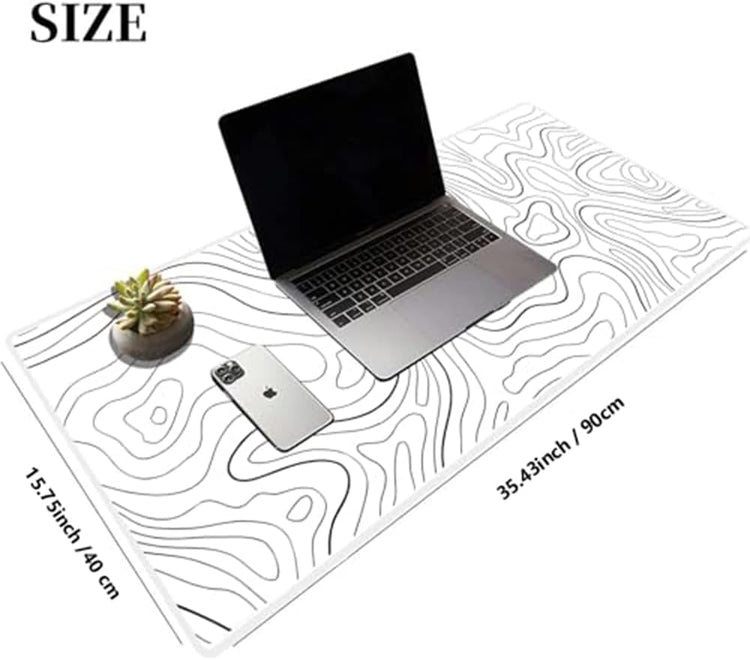 Large Gaming Mouse Pad Extended XXL Mouse Mat Long Desk Pad with Stitched Edges for Keyboard Home Office Gaming Work Big Desk Pad (35.4X15.7X0.12In, 90X40),White Topographic