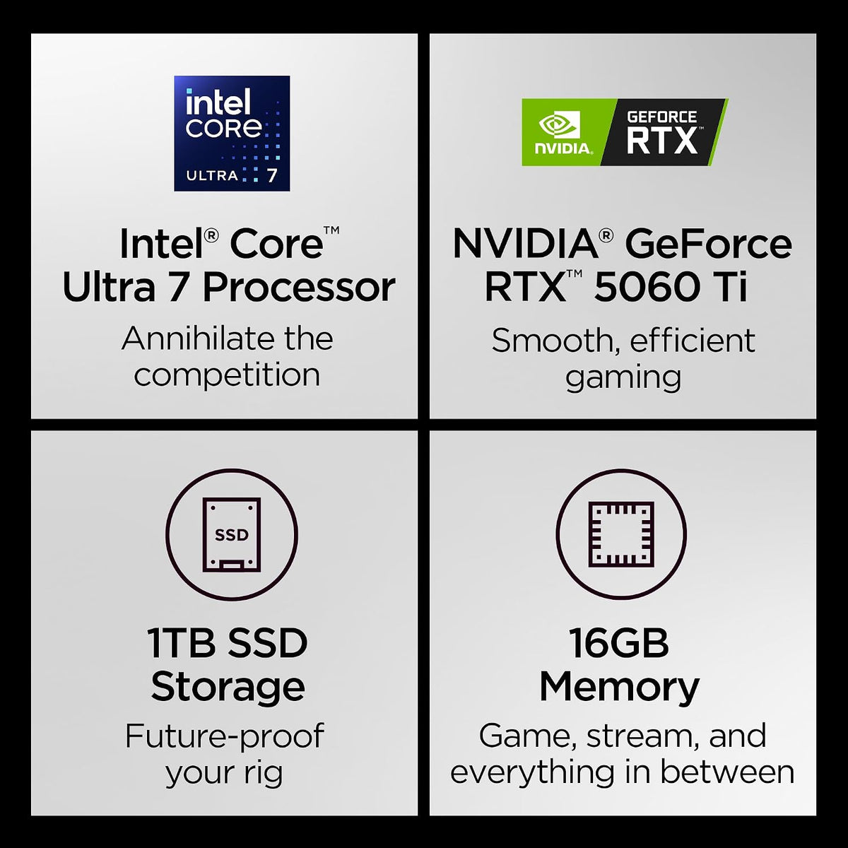Legion Tower 5I – Ai-Powered Gaming PC - Intel® Core Ultra 7 265F Processor – NVIDIA® Geforce RTX™ 5060 Ti Graphics – 16 GB Memory – 1 TB Storage – 3 Months of PC Gamepass