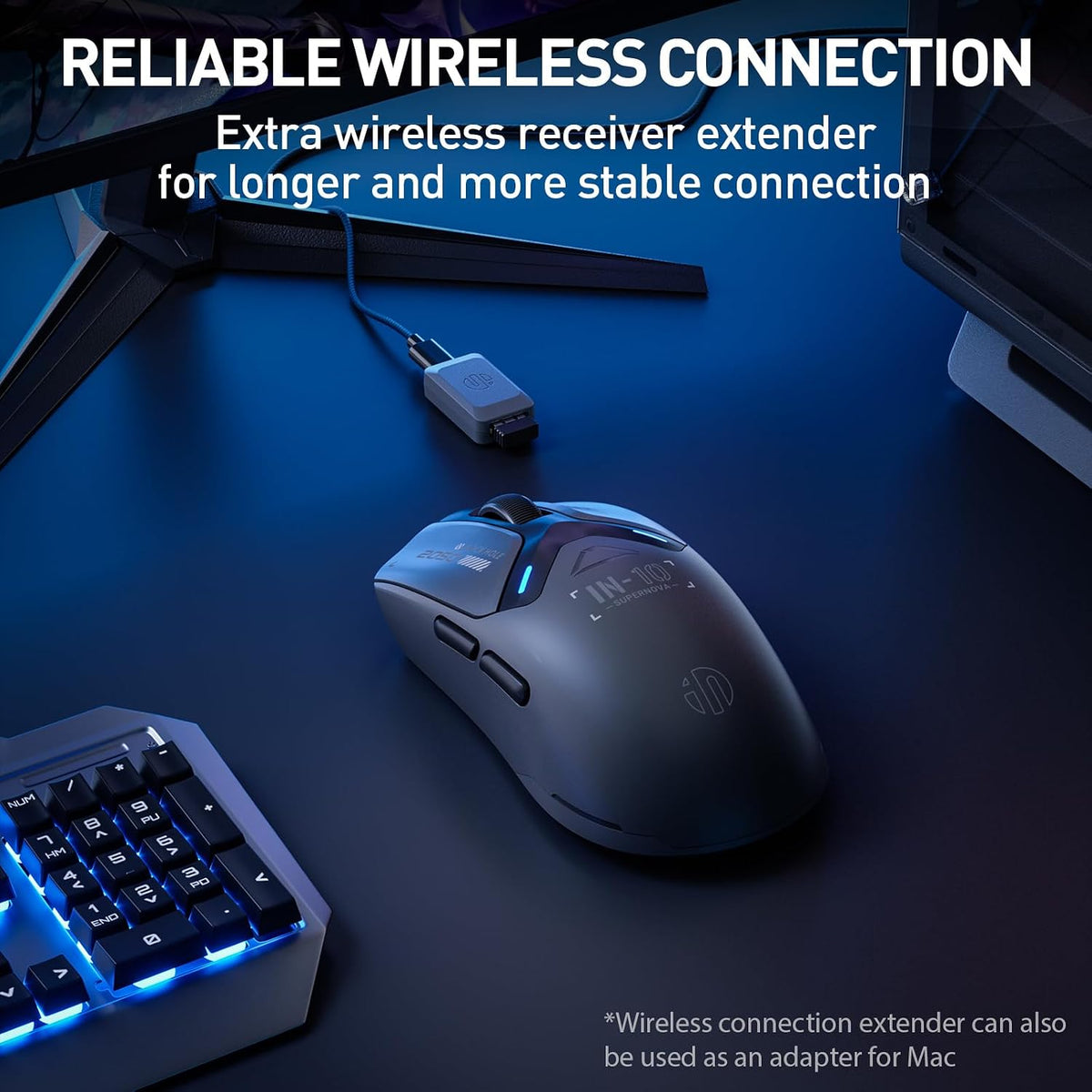 IN10P Lightweight Wireless Gaming Mouse, Tri-Mode Wireless Mouse