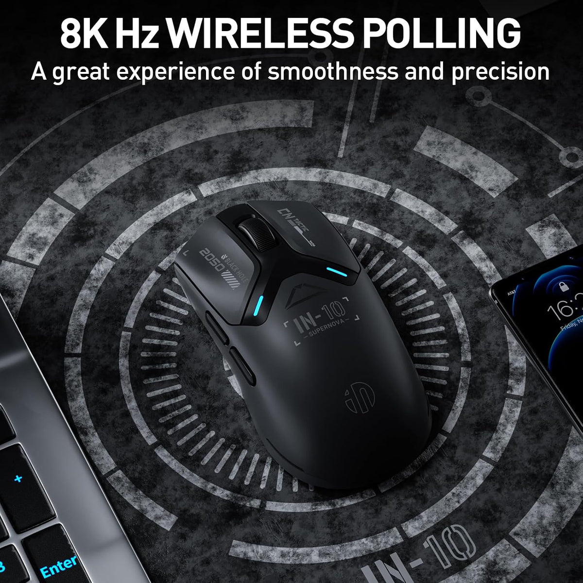 IN10P Lightweight Wireless Gaming Mouse, Tri-Mode Wireless Mouse