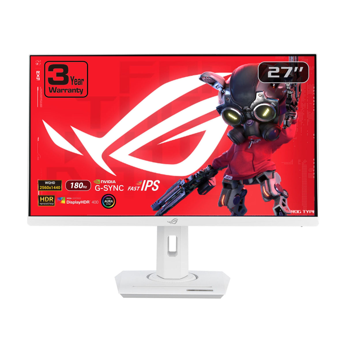 ASUS ROG Strix 27” 1440P USB-C HDR Gaming Monitor (XG27ACG-W) - White QHD 180Hz 1ms Fast IPS DCI-P3 95% Extreme Low Motion Blur Sync G-Sync Compatible Tripod Socket AI Gaming 3yr Warranty