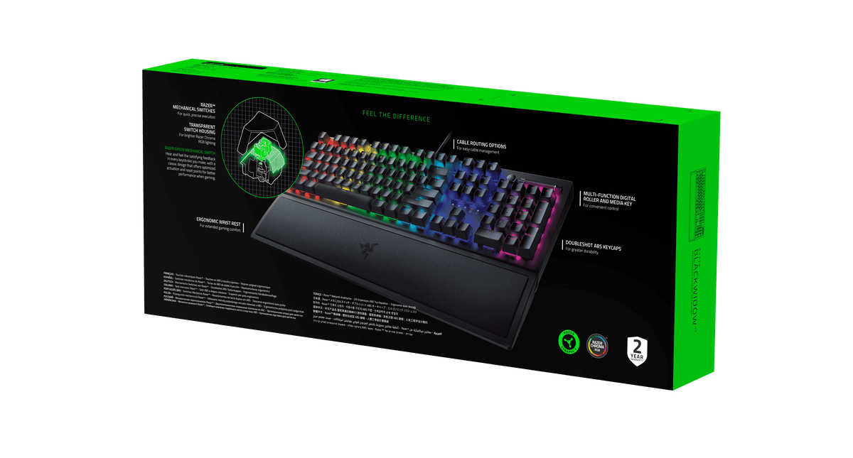 Blackwidow V3 Full Size Mechanical Gaming Keyboard for PC, Chroma RGB, Wrist Rest, Black