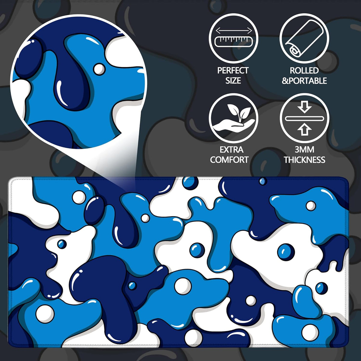 ® Gaming Mouse Pad for Desk,Large Cute Mousepad Laptop,Japanese Geometric Blue Anime Mouse Mat,Long XXL Waterproof Keyboard Pads,Big Non-Slip Mouse Pads for Game Office Home（31.5 X 15.7 In）