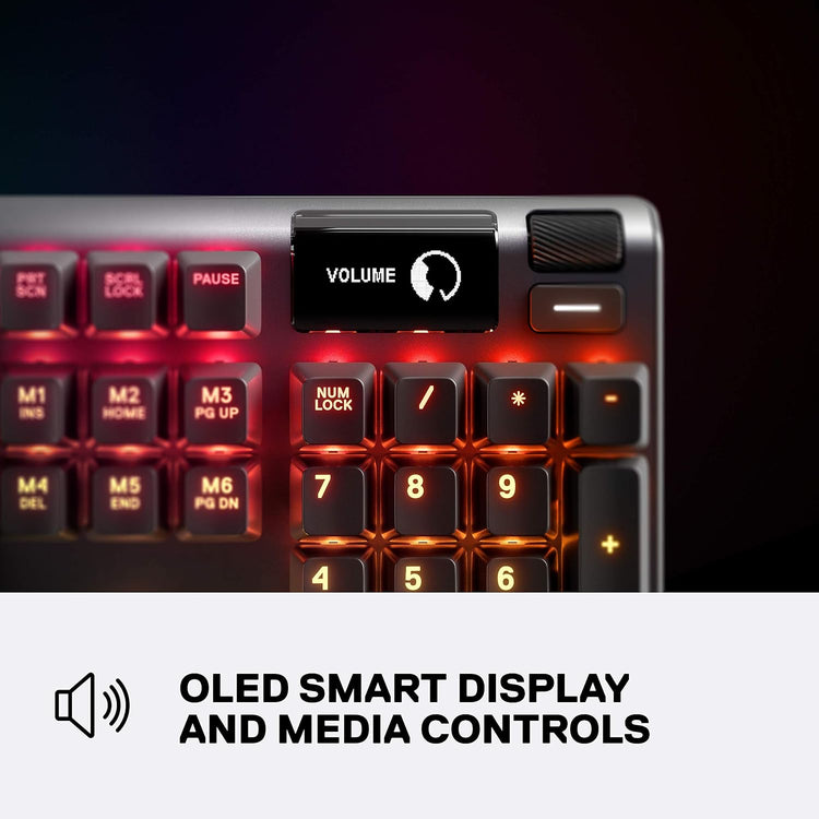 Steelseries USB Apex 5 Hybrid Mechanical Gaming Keyboard – Per-Key RGB Illumination – Aircraft Grade Aluminum Alloy Frame – OLED Smart Display (Hybrid Blue Switch)