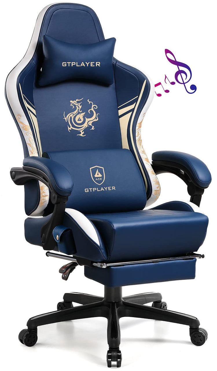 GTPLAYER Gaming Chair with Bluetooth Speakers and Footrest Dragon Series Video Game Chair，Heavy Duty Ergonomic Esports Computer Office Chair Blue