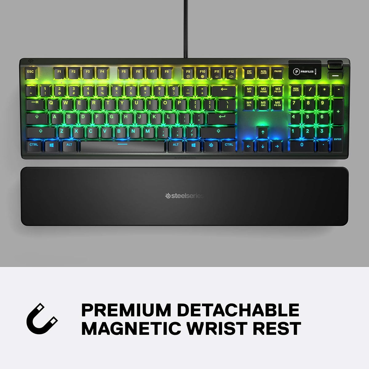 Steelseries USB Apex 5 Hybrid Mechanical Gaming Keyboard – Per-Key RGB Illumination – Aircraft Grade Aluminum Alloy Frame – OLED Smart Display (Hybrid Blue Switch)