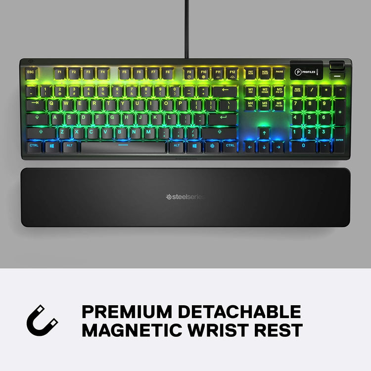 Steelseries USB Apex 5 Hybrid Mechanical Gaming Keyboard – Per-Key RGB Illumination – Aircraft Grade Aluminum Alloy Frame – OLED Smart Display (Hybrid Blue Switch)